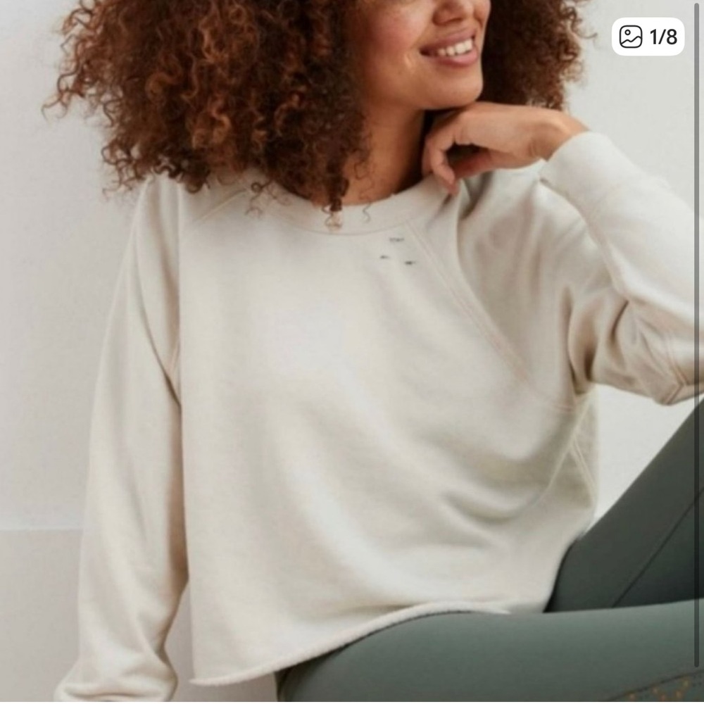 Aerie Sunday Soft Distressed Crewneck Cropped Sweatshirt Women's Size XS